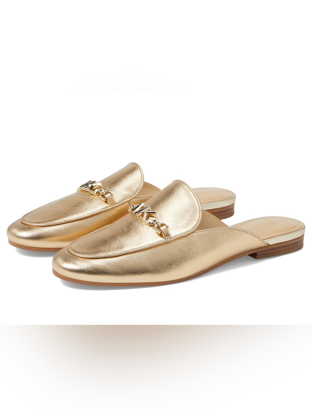 Michael Kors Metallic Gold Slip-On Chain-Accent Mules